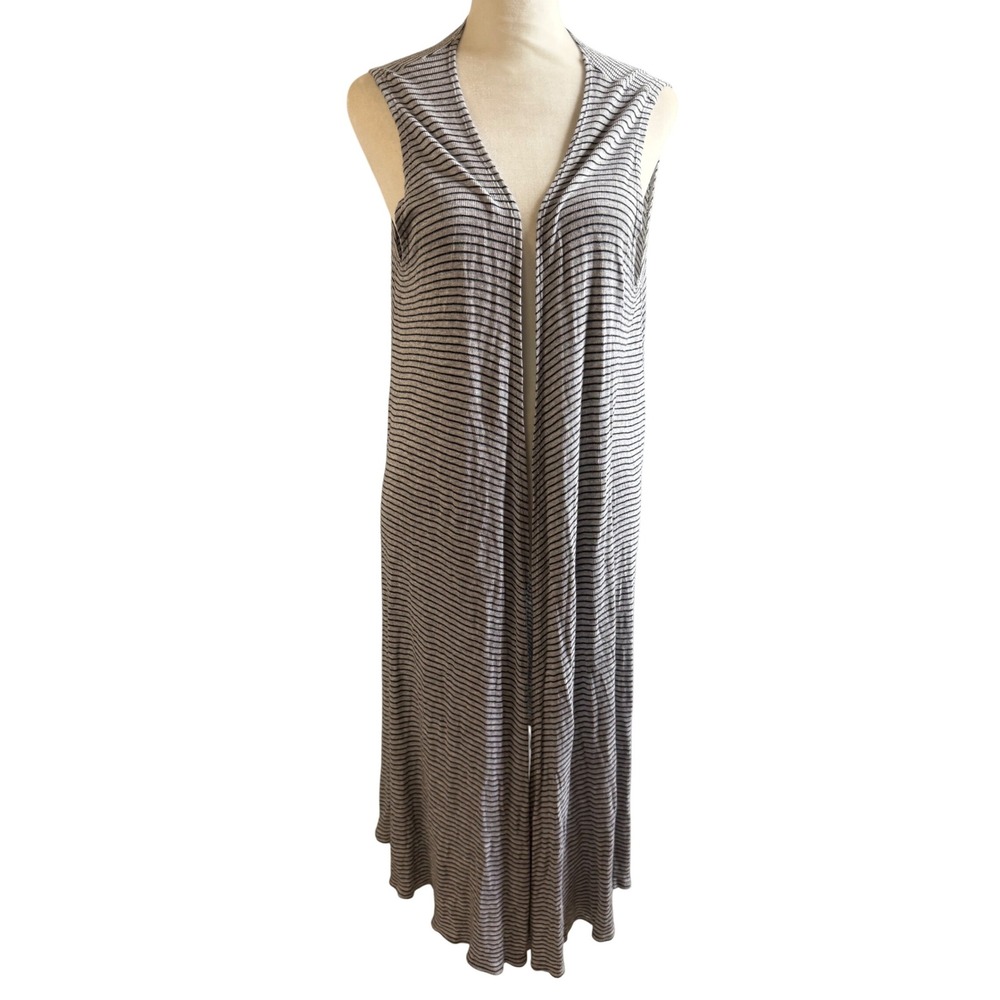 LuLaRoe Duster Cardigan Women's Small Striped Sleeveless Gray Black Long Vest‎